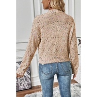 Apricot Rhinestone Decor Multicolor Confetti Sweater Cardigan - L thumbnail