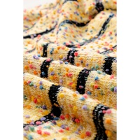 Beige Striped Pom Pom Knit Open Front Long Cardigan - L thumbnail