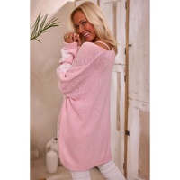 Pink Floral Print Knitted Open Front Loose Cardigan - S thumbnail