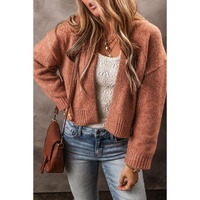 Light French Beige Drop Shoulder Open Front Cropped Cardigan - L thumbnail
