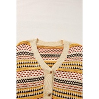 Khaki Buttoned V Neck Cropped Cardigan - 2XL thumbnail