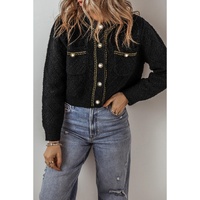 Black Shimmer Flap Pocket Button up Cardigan - L thumbnail