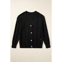 Black Open Knit Drop Shoulder Sweater Cardigan - L thumbnail