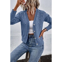 Myosotis Textured Knit Pearl Beaded Button Up Cardigan - L thumbnail