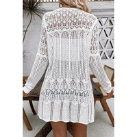 White Crochet Hollow Out Open Front Cardigan - XL thumbnail