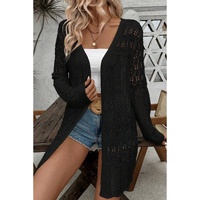 Black Crochet Hollow Out Open Front Cardigan - L thumbnail