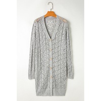 Gray Hollow Out Buttons Front Long Cardigan - S thumbnail