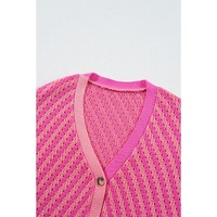 Pink Striped Buttoned V Neck Drop Shoulder Cardigan - L thumbnail