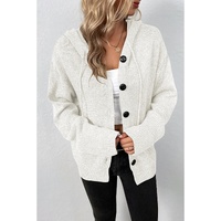White Drawstring Hooded Button Up Drop Shoulder Sweater Cardigan - S thumbnail