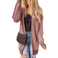 Pink Plaid Knitted Long Open Front Cardigan - L thumbnail