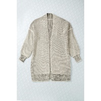 Apricot Plaid Knitted Long Open Front Cardigan - S thumbnail