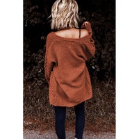 Brown Open Front Woven Texture Knitted Cardigan with Pockets - L thumbnail