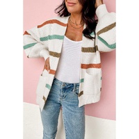 Azura Exchange Beige Drop Shoulder Pocketed Stripe Sweater Cardigan - XL thumbnail