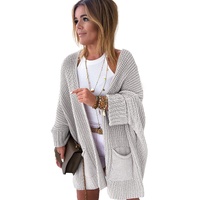 Gray Oversized Fold Over Sleeve Sweater Cardigan - M thumbnail