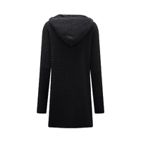 Black Horizontal Rib Knitted Open Front Hooded Cardigan - M thumbnail