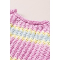 Pink Contrast Striped Open Front Cable Cardigan - L thumbnail