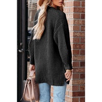 Black Buttoned Front Drop Shoulder Knitted Cardigan - S thumbnail