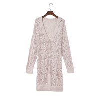 Azura Exchange Khaki Hollow-out Openwork Knit Cardigan - M thumbnail