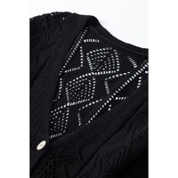 Azura Exchange Black Hollow-out Openwork Knit Cardigan - M thumbnail