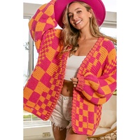 Azura Exchange Multicolor Open Front Mixed Checkered Pattern Knit Cardigan - L thumbnail