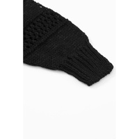 Black Casual Hollowed Knit Dolman Sleeve Cardigan - M thumbnail
