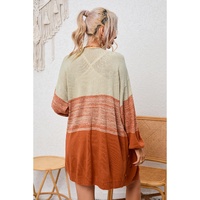 Azura Exchange Brown Pompom Color Block Open Front Cardigan - L thumbnail