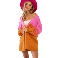 Multicolor Pompom Color Block Open Front Cardigan - S thumbnail