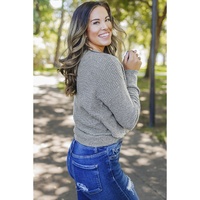 Gray Black/Pink/Gray/Khaki/Apricot  Wrap V Neck Waffle Sweater - 2XL thumbnail