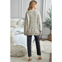 Khaki V neck Drop Shoulder Knitted Sweater - M thumbnail