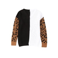 Azura Exchange Leopard Print Contrast Color V Neck Sweater - M thumbnail