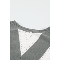 Gray Striped Colorblock V Neck Knitted Sweater - XS thumbnail