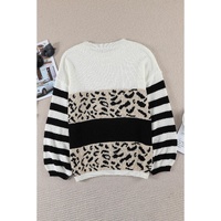 Slouchy Drop-shoulder Leopard Striped Colorblock Sweater - XL thumbnail