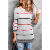 Gray Ribbed Knit Striped Sweater - XL thumbnail