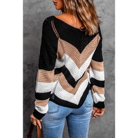 Black Chevron Colorblock Knit Sweater - S thumbnail