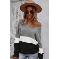 Gray Colorblock V Neck Sweater - 2XL thumbnail