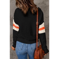 Black Chevron Striped Drop Shoulder Sweater - L thumbnail