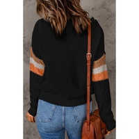 Multicolor Chevron Striped Drop Shoulder Sweater - L thumbnail