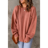 Solid Color Puffy Sleeve Pocketed Sweater - S thumbnail
