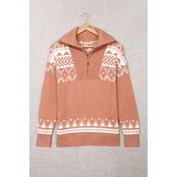 Azura Exchange Pink Geometry Knit Quarter Zip Sweater - XL thumbnail