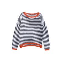 Contrast Trimmed Striped Drop Shoulder Sweater - S thumbnail