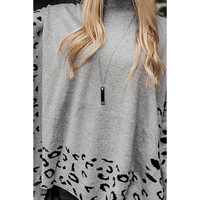 Gray Leopard High Neck Side Slit Oversized Sweater - S thumbnail
