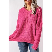 Rose Loose Popcorn Textured Hooded Sweater - S thumbnail