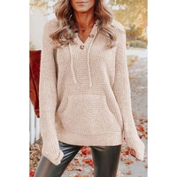 Azura Exchange Apricot Waffle Knit Buttons Hooded Sweater with Pocket - S thumbnail