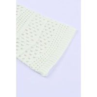 White Hollow Out Crochet V Neck Pullover Sweater - L thumbnail