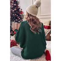 Blackish Green Merry Letter Embroidered High Neck Sweater - 2XL thumbnail
