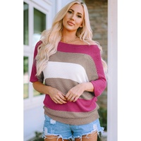 Azura Exchange Half Sleeve Contrast Stripe Knit Sweater - L thumbnail