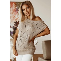 Azura Exchange Pointelle Knit Short Dolman Sleeve Sweater Top - L thumbnail