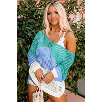 Azura Exchange Eyelet Long Sleeve Twisted Back Knit Top - M thumbnail