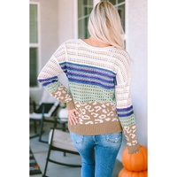 Multicolor Leopard Striped Mix Pattern Knit Crochet Sweater - M thumbnail