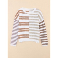 Stripe Blocked Drop Shoulder Slouchy Sweater - L thumbnail